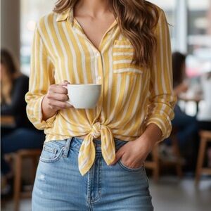 Abound Yellow Striped Button Down Shirt